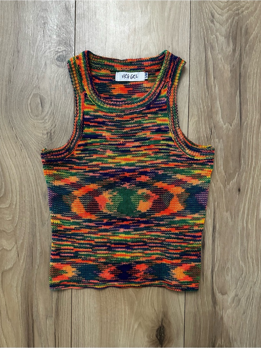 VRG GRL Thanne Multicolor High Neck Knit Tank Top Size S/M Retro Festival